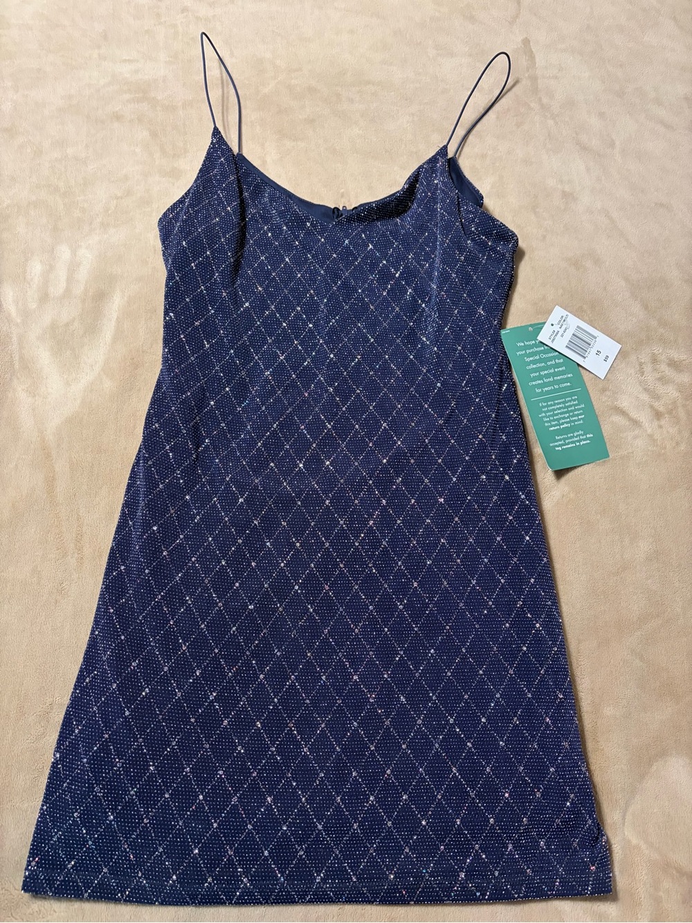 B. Smart Navy Spaghetti Strap Dress with Glitter Detail